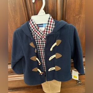 Great Guy Navy Toggle Jacket with Plaid Shirt and Tan Pants 3T NWT
